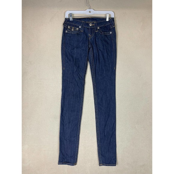True Religion Jeans Adult 25 Blue World Tour Skinny Low Rise‎ Pockets Womens - Picture 1 of 13